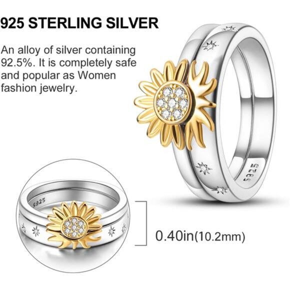 925 Sterling Silver Women Rings Moon Star Ring Evil Eye Ring Colorful Cubic Ring - Picture 4 of 7